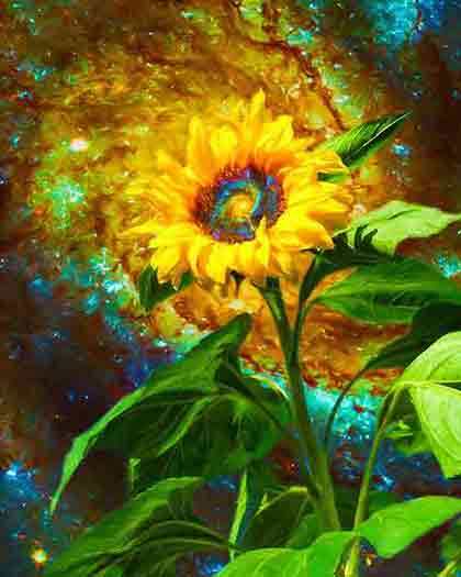 Galactic Sunflower: Spiral Galaxy Core, Digital Art by Wiesław Sadurski.