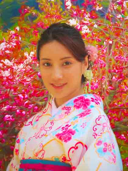 Kyoto Lady Among Flowers: A Blossoming Portrait by Wiesław Sadurski.