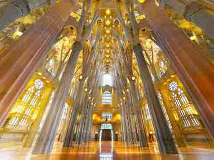 Sagrada Familia Interior: Bathed in Golden Light, Photographed by Wiesław Sadurski.