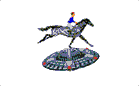 3-d galloping horse Rider on circling UFO, animation by Wiesław Sadurski