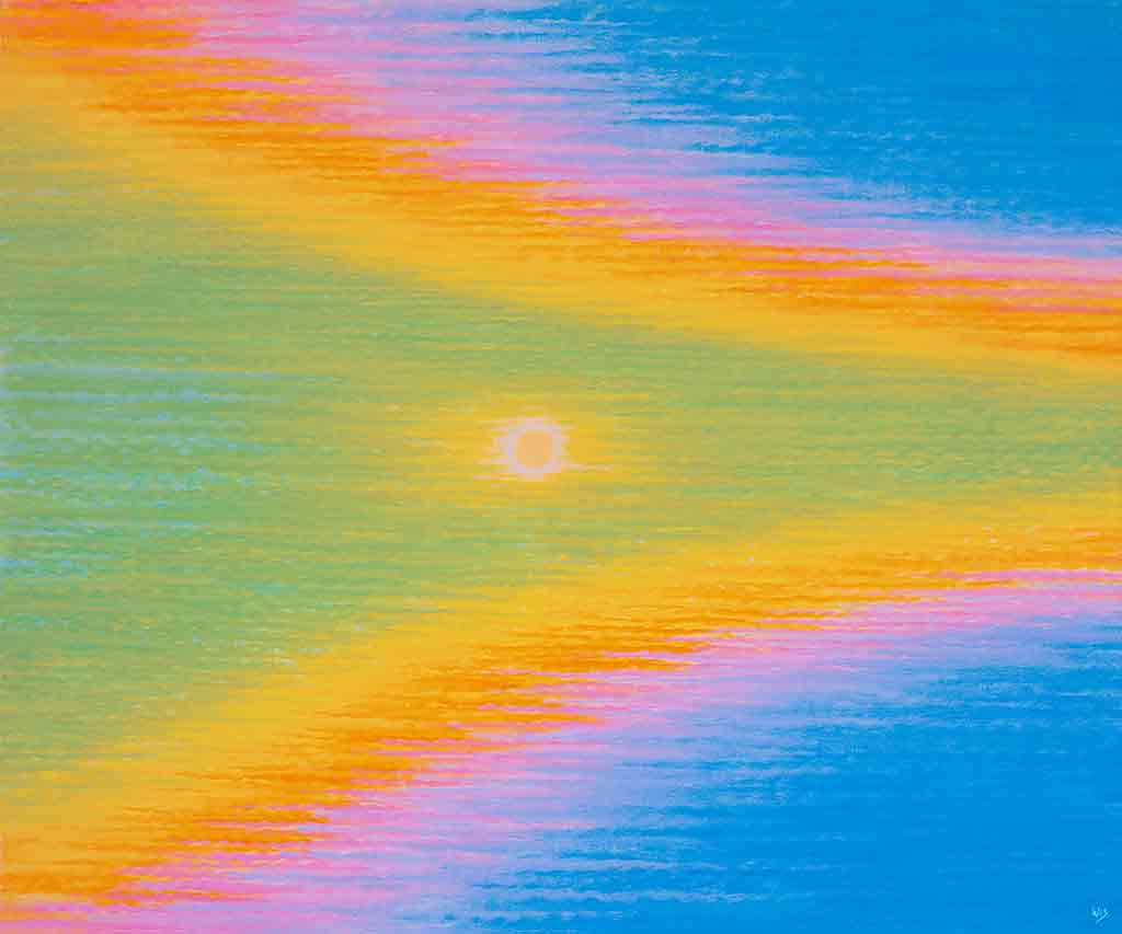 Abstract painting titled 'Sun Comp', suggestive of the sun's energy through vibrant, dynamic composition.