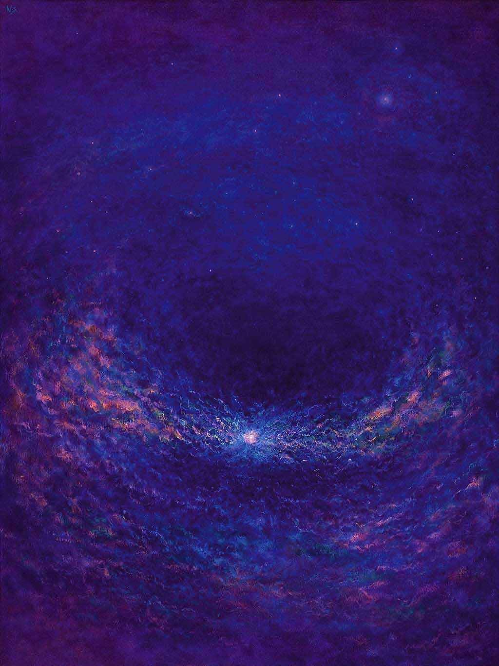 Image of the innermost stellar bluish-violet space; star has two wings, pink lights; by Wiesław Sadurski