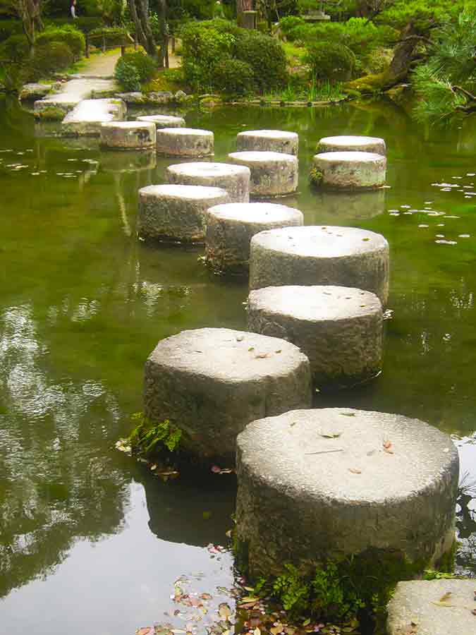 Stone Path over Pond, Heian Garden in Kyoto, photo by Wiesław Sadurski