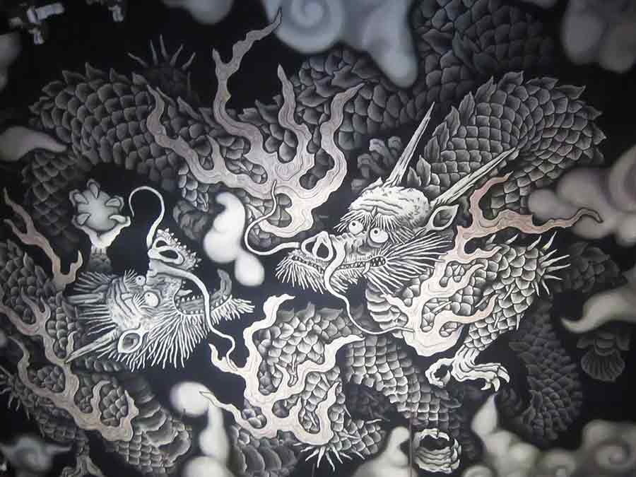Dragons painting on the ceiling of Kennin-ji Temple in Kyoto, photo by Wiesław Sadurski